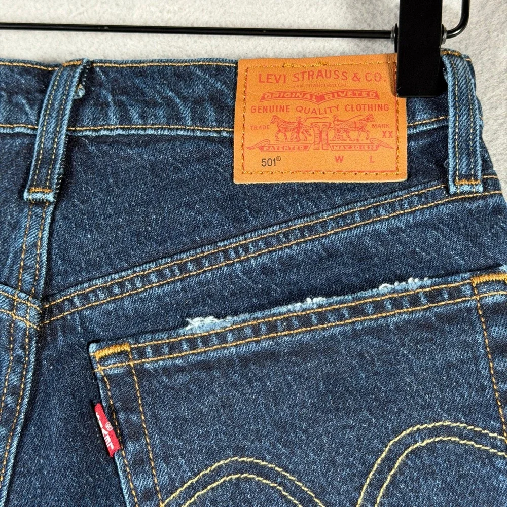 Levis 501 Original‎ High Rise Denim Shorts Dark Indigo Raw Hem W24 56327-0236